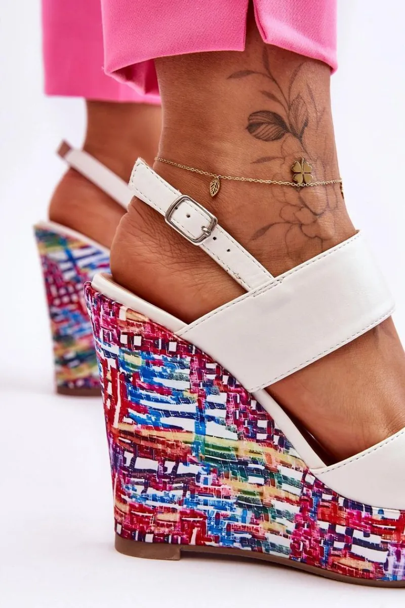 Outlet Boto Damskie Sandałki Na Koturnie Białe Calderia