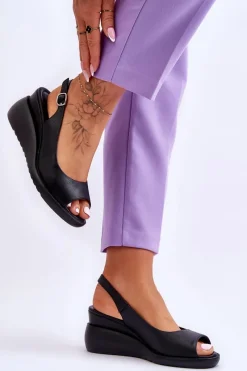 Sandały Na Koturnie>Buty Sergio Leone Damskie Sandałki Na Koturnie Sergio Leone SK853 Czarne