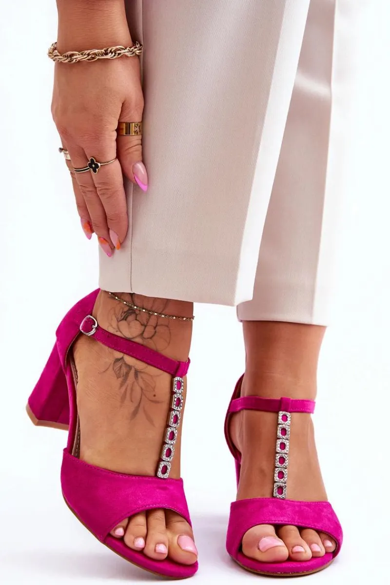 Clearance Damskie Sandałki Zamszowe Na Słupku Fuksja Florines Damskie Sandały Na Obcasie