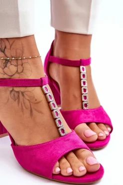 Clearance Damskie Sandałki Zamszowe Na Słupku Fuksja Florines Damskie Sandały Na Obcasie