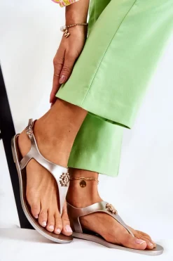 Hot Damskie Sandałki Złote Sonner Damskie Sandały Gumowe