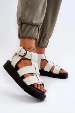 New Damskie Sandały Big Star NN274072 Białe Damskie Sandały Big Star|Sandały Płaskie