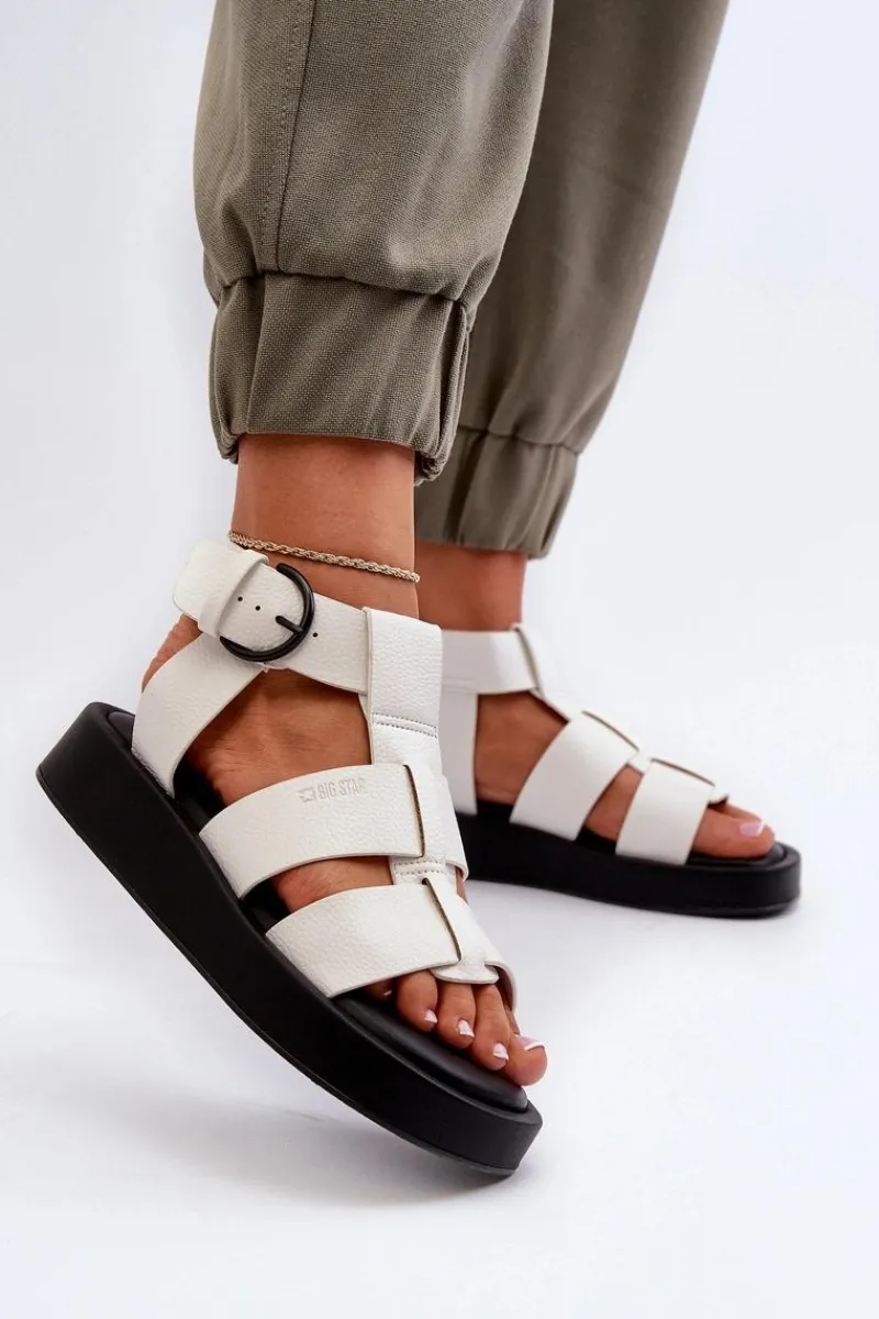 New Damskie Sandały Big Star NN274072 Białe Damskie Sandały Big Star|Sandały Płaskie