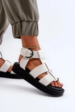 New Damskie Sandały Big Star NN274072 Białe Damskie Sandały Big Star|Sandały Płaskie