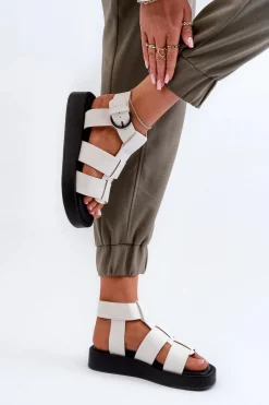 New Damskie Sandały Big Star NN274072 Białe Damskie Sandały Big Star|Sandały Płaskie