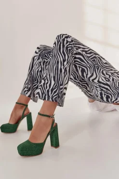 Sandały Na Słupku|Sandały Na Obcasie>Boto Damskie Sandały Brokatowe Na Słupku Zielone Rosel Zielony