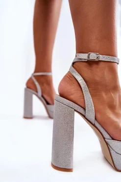 New Boto Damskie Sandały Brokatowe Na Słupku Srebrne Rosel Srebrny