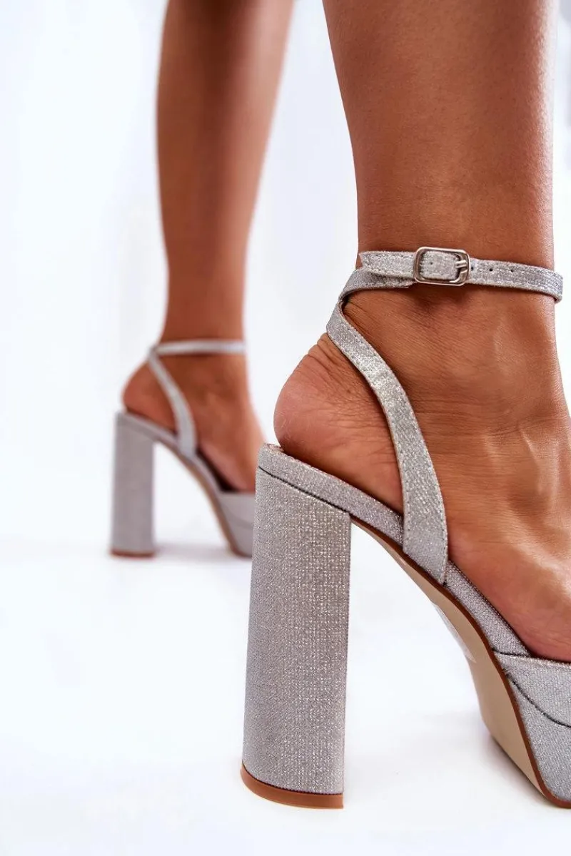 New Boto Damskie Sandały Brokatowe Na Słupku Srebrne Rosel Srebrny