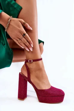 Discount Damskie Sandały Brokatowe Na Słupku Ciemnoróżowe Rosel Damskie Sandały Na Słupku|Sandały Na Obcasie