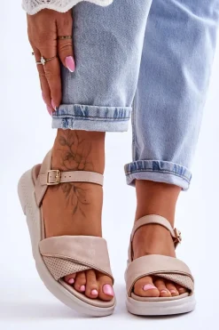 Sandały Na Obcasie|Sandały Na Koturnie>Evento Damskie Sandały Comfort Shoe Na Koturnie Nude Ingrid