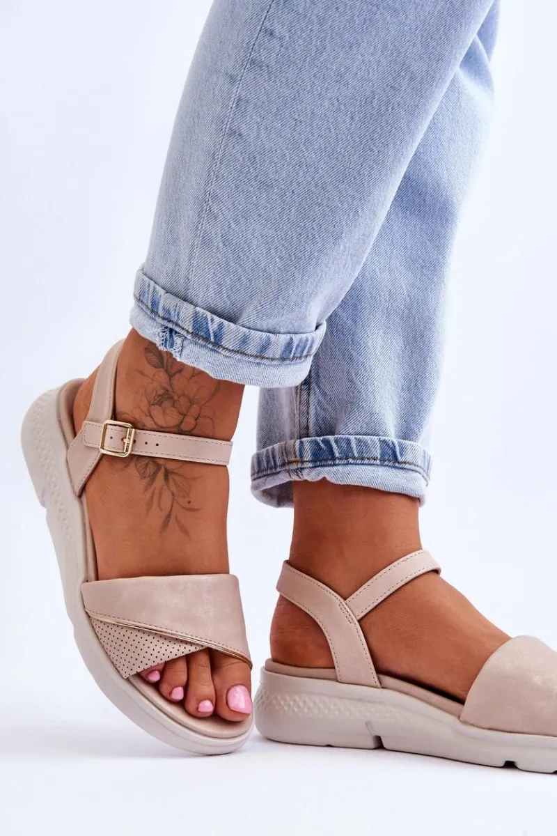 Sandały Na Obcasie|Sandały Na Koturnie>Evento Damskie Sandały Comfort Shoe Na Koturnie Nude Ingrid