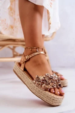 Best Boto Damskie Sandały Espadryle Z Kwiatami Różowe Złoto Marlon