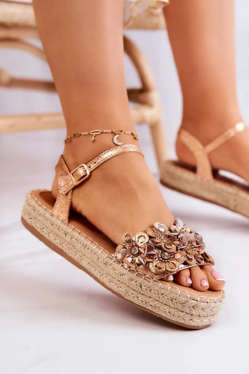 Best Boto Damskie Sandały Espadryle Z Kwiatami Różowe Złoto Marlon