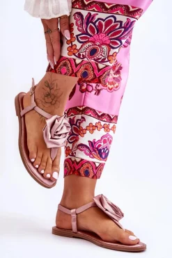 Discount Boto Damskie Sandały Japonki Z Materiałową Różą Nude Carisma Różowy