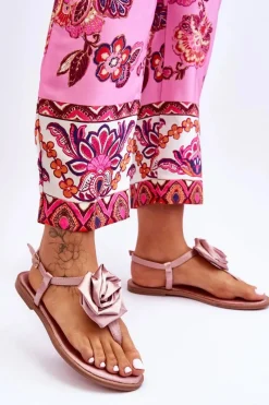 Discount Boto Damskie Sandały Japonki Z Materiałową Różą Nude Carisma Różowy