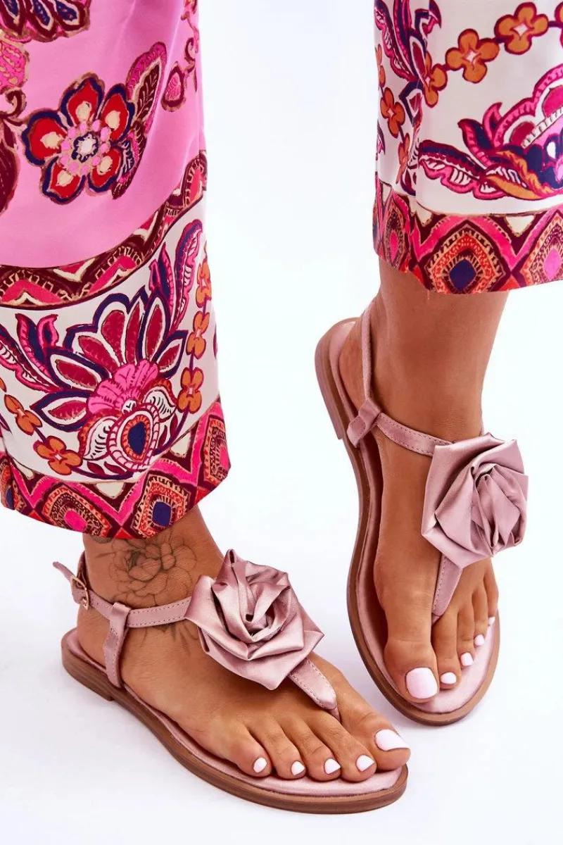 Discount Boto Damskie Sandały Japonki Z Materiałową Różą Nude Carisma Różowy