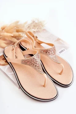 Sandały Płaskie>Boto Damskie Sandały Japonki Z Ozdobami Różowe Atlanta