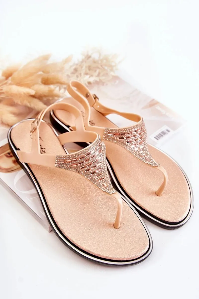 Sandały Płaskie>Boto Damskie Sandały Japonki Z Ozdobami Różowe Atlanta