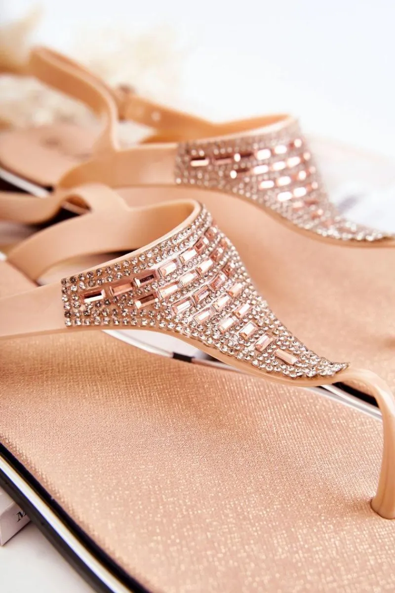 Sandały Płaskie>Boto Damskie Sandały Japonki Z Ozdobami Różowe Atlanta