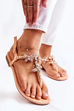 Sandały Płaskie>Boto Damskie Sandały Japonki Z Ozdobnymi Motylami Pomarańczowe Lonnie