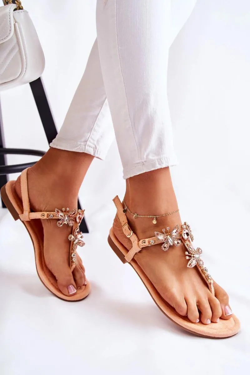 Sandały Płaskie>Boto Damskie Sandały Japonki Z Ozdobnymi Motylami Pomarańczowe Lonnie