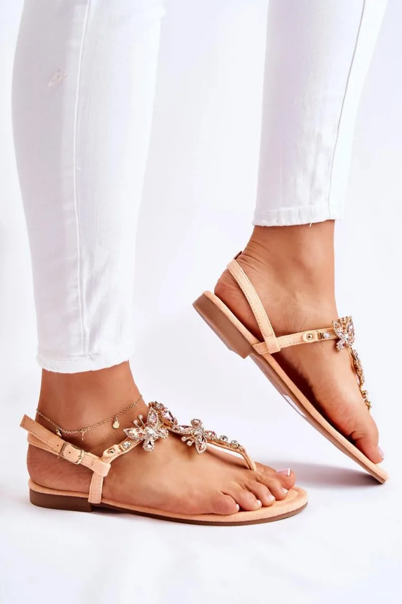 Sandały Płaskie>Boto Damskie Sandały Japonki Z Ozdobnymi Motylami Pomarańczowe Lonnie