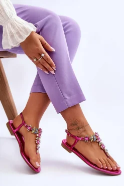 Sale Boto Damskie Sandały Japonki Z Kamieniami Fuksja Lenisa