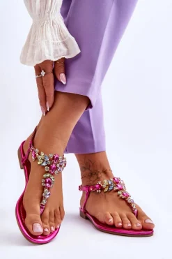 Sale Boto Damskie Sandały Japonki Z Kamieniami Fuksja Lenisa