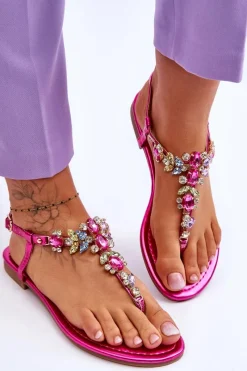 Sale Boto Damskie Sandały Japonki Z Kamieniami Fuksja Lenisa