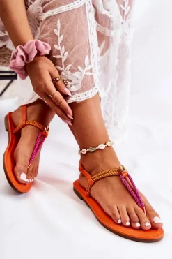 Sandały Płaskie>Boto Damskie Sandały Japonki Z Muszelką Pomarańczowe Candell