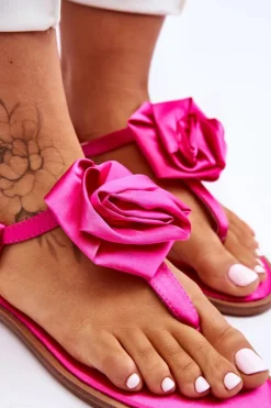 Sandały Płaskie></noscript>Boto Damskie Sandały Japonki Z Materiałową Różą Fuksja Carisma Różowy