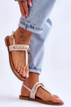 Clearance Boto Damskie Sandały Japonki Z Łańcuszkiem Beżowe Jessica