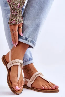 Clearance Boto Damskie Sandały Japonki Z Łańcuszkiem Beżowe Jessica