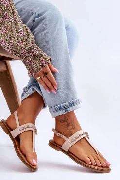 Clearance Boto Damskie Sandały Japonki Z Łańcuszkiem Beżowe Jessica