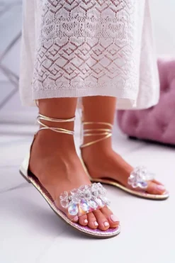 Sale Damskie Sandały Lu Boo Kryształy Różowe Madina Damskie Sandały Płaskie