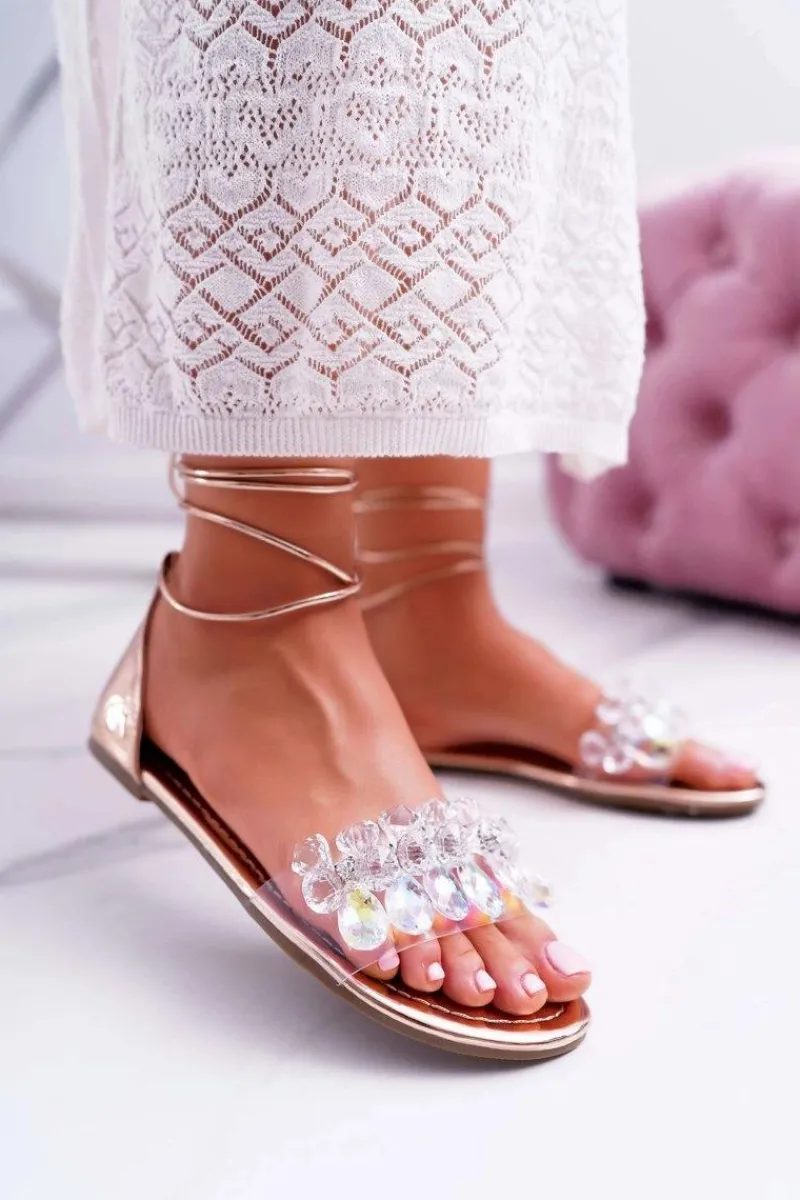 Sandały Płaskie>Boto Damskie Sandały Lu Boo Kryształy Złote Madina