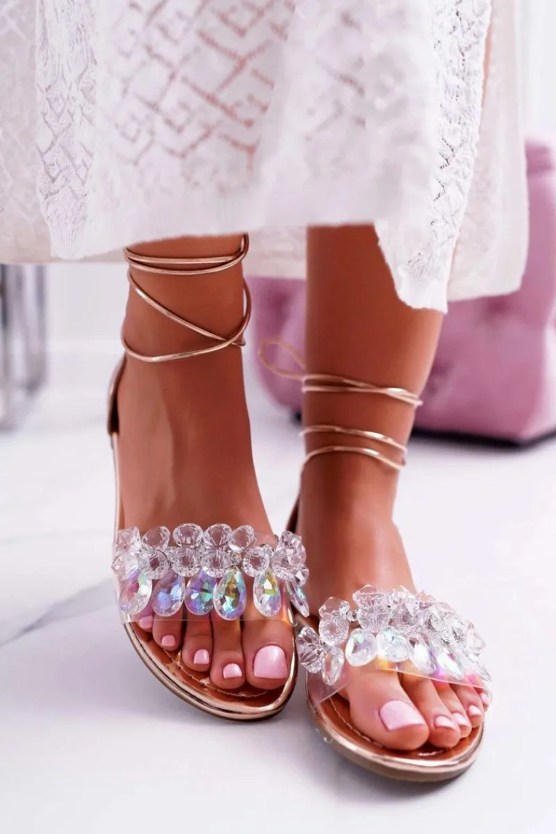 Sandały Płaskie>Boto Damskie Sandały Lu Boo Kryształy Złote Madina