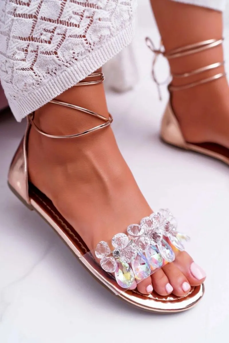 Sandały Płaskie>Boto Damskie Sandały Lu Boo Kryształy Złote Madina