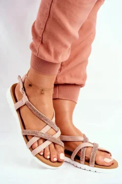 Best Boto Damskie Sandały Lu Boo Z Cyrkoniami 406-6 Różowe Złoto Feen