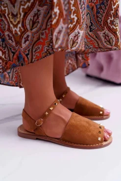 Sale Damskie Sandały Lu Boo Zamszowe Camel Silena Damskie Sandały Płaskie