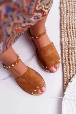 Sale Damskie Sandały Lu Boo Zamszowe Camel Silena Damskie Sandały Płaskie