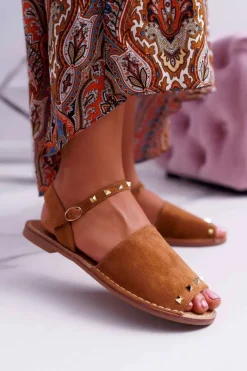Sale Damskie Sandały Lu Boo Zamszowe Camel Silena Damskie Sandały Płaskie