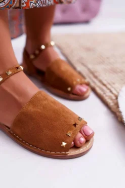 Sale Damskie Sandały Lu Boo Zamszowe Camel Silena Damskie Sandały Płaskie