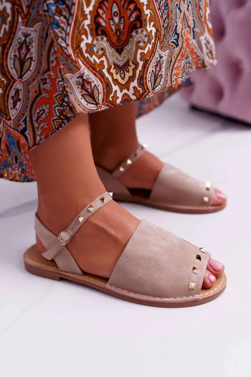 Sandały Płaskie>Boto Damskie Sandały Lu Boo Zamszowe Beżowe Silena