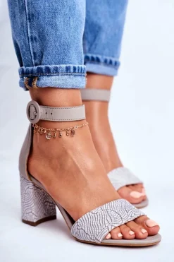 Sandały Na Obcasie>Maciejka Damskie Sandały Skórzane Szare 04235-03/00-5