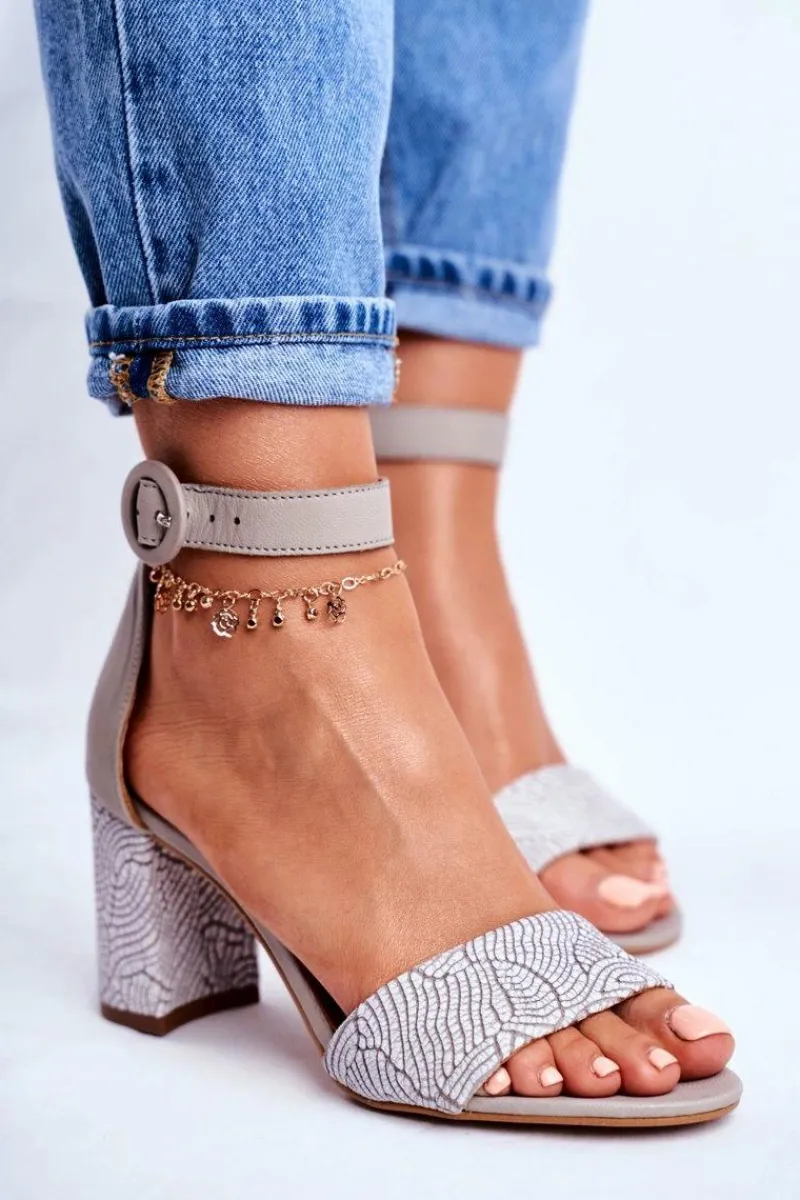 Sandały Na Obcasie>Maciejka Damskie Sandały Skórzane Szare 04235-03/00-5