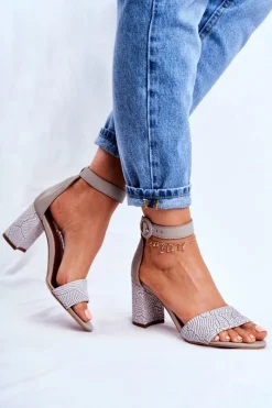 Sandały Na Obcasie>Maciejka Damskie Sandały Skórzane Szare 04235-03/00-5