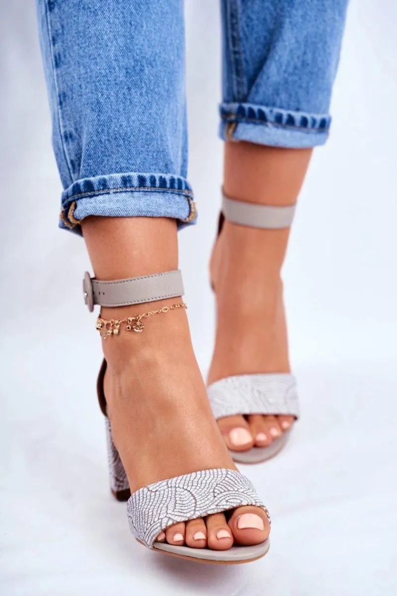 Sandały Na Obcasie>Maciejka Damskie Sandały Skórzane Szare 04235-03/00-5