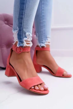 Sandały Na Obcasie>Maciejka Damskie Sandały Skórzane Zamszowe Różowe 04141-15/00-5