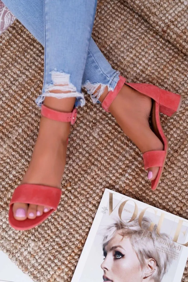 Sandały Na Obcasie>Maciejka Damskie Sandały Skórzane Zamszowe Różowe 04141-15/00-5